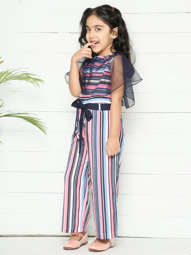 Navy Pink Striped Designer Jumpsuit