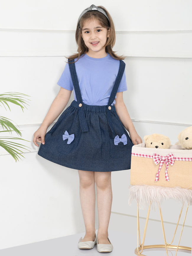 Lavender Navy Crop Knot Top with Dungaree Skirt Set