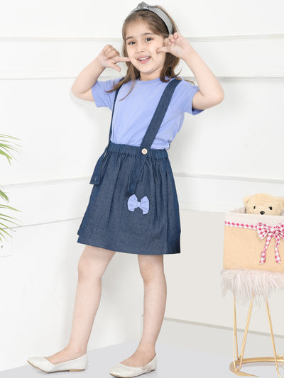Lavender Navy Crop Knot Top with Dungaree Skirt Set
