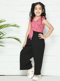 Pink Black Evil Eye Print Knot Crop Top with Flared Palazzo Set
