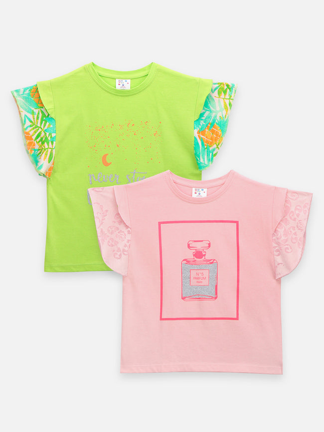 Green Peach Flared Sleeves Top - Pack of 2