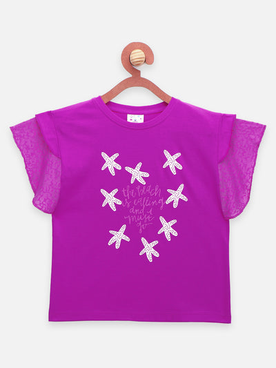 Purple Green Flared Sleeves Top - Pack of 2