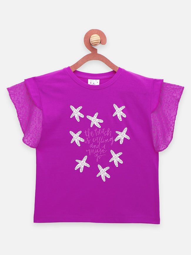 Purple Green Flared Sleeves Top - Pack of 2