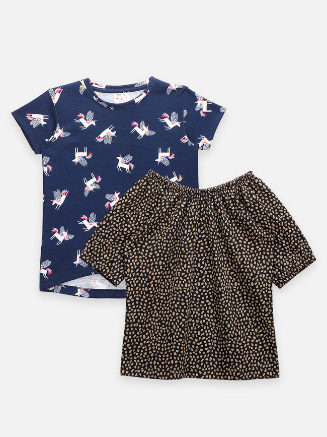 Navy Animal Unicorn and Tiger Print Top - Pack of 2
