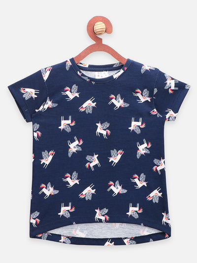 Navy Animal Unicorn and Tiger Print Top - Pack of 2