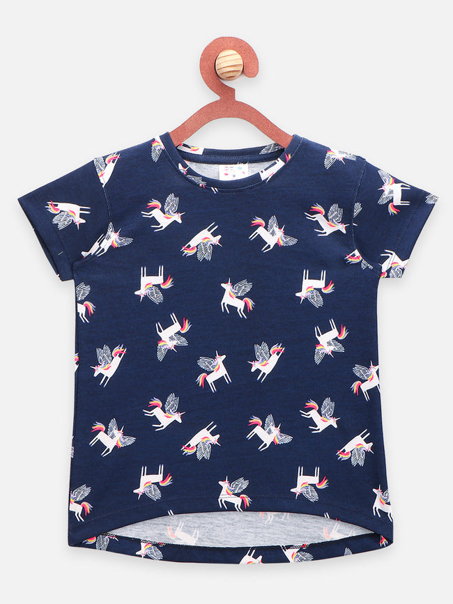 Navy Animal Unicorn and Tiger Print Top - Pack of 2