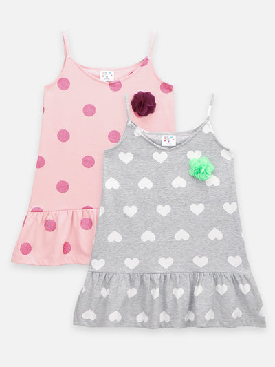 Pink Grey Strappy Flower Applique Tops - Pack of 2