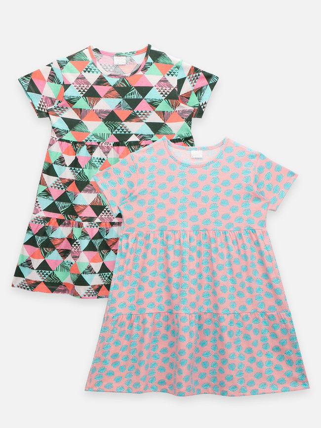 Multicolor Abstract Print Tiered Dress - Pack of 2