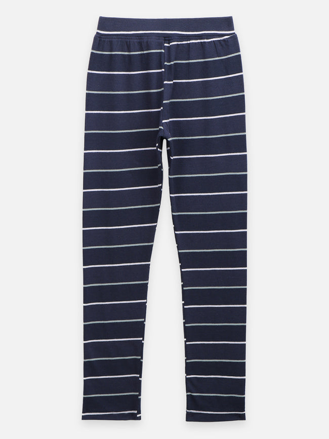 Lavender Navy Blue Stripe Leggings - Pack of 2