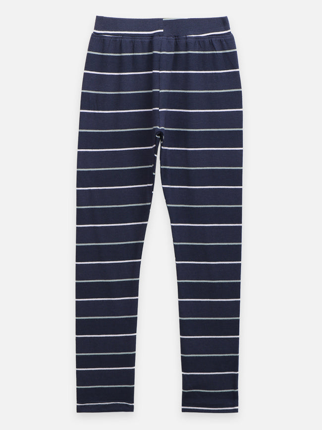 Lavender Navy Blue Stripe Leggings - Pack of 2