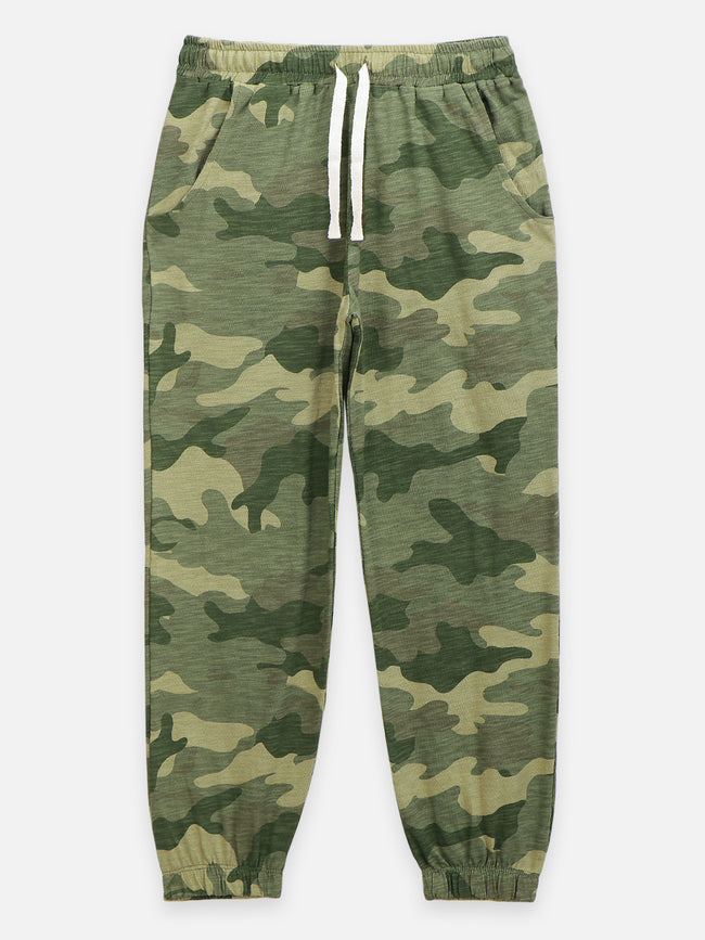 Green Beige Army Print Jogger Pant - Pack of 2