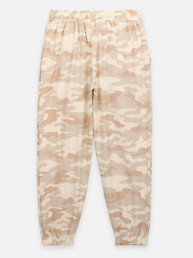 Green Beige Army Print Jogger Pant - Pack of 2