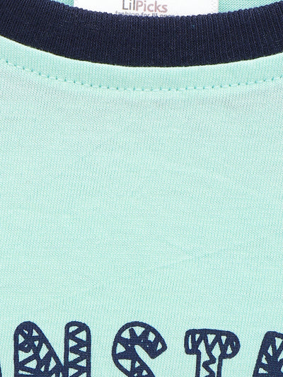 Navy Sea Green Monster Print Striped T-shirt - Pack of 2