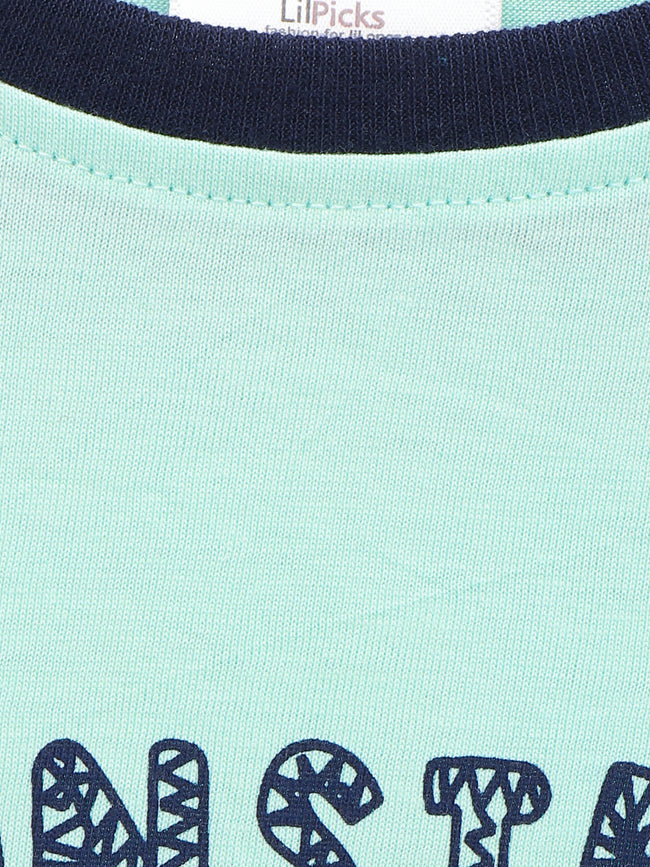 Navy Sea Green Monster Print Striped T-shirt - Pack of 2