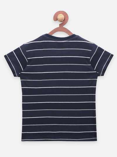 Navy Sea Green Monster Print Striped T-shirt - Pack of 2