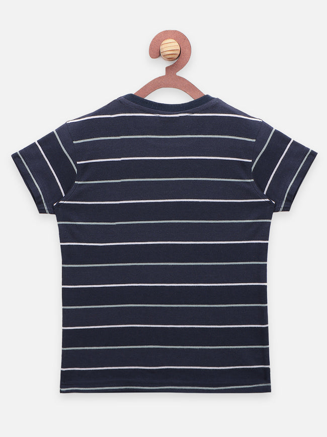 Navy Sea Green Monster Print Striped T-shirt - Pack of 2