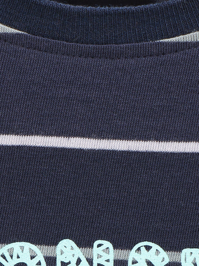 Navy Sea Green Monster Print Striped T-shirt - Pack of 2