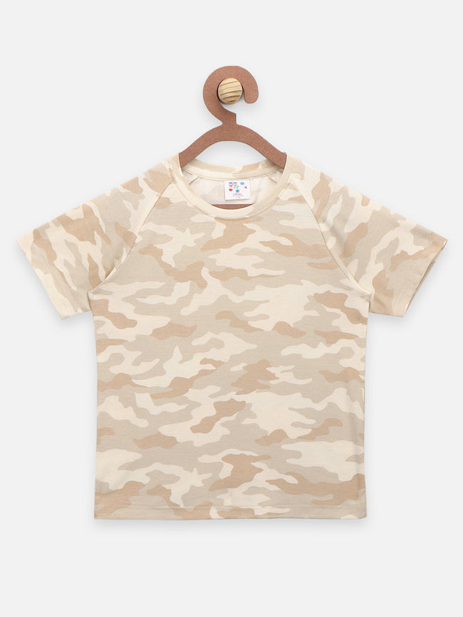 Green Beige Army Print T-shirt - Pack of 2