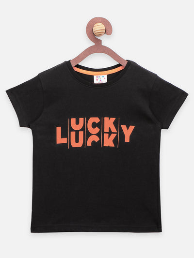 Black Dark Grey Lucky Print T-shirt - Pack of 2