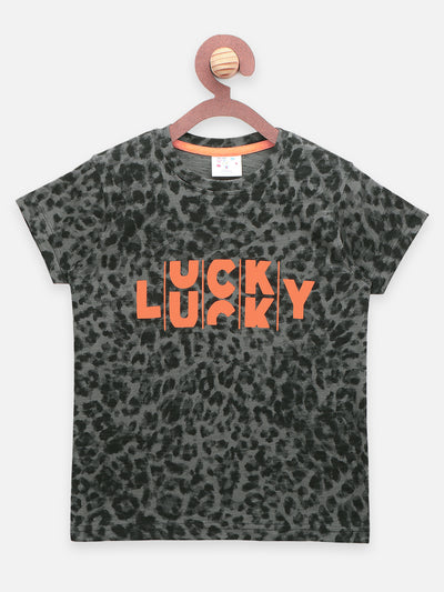 Black Dark Grey Lucky Print T-shirt - Pack of 2