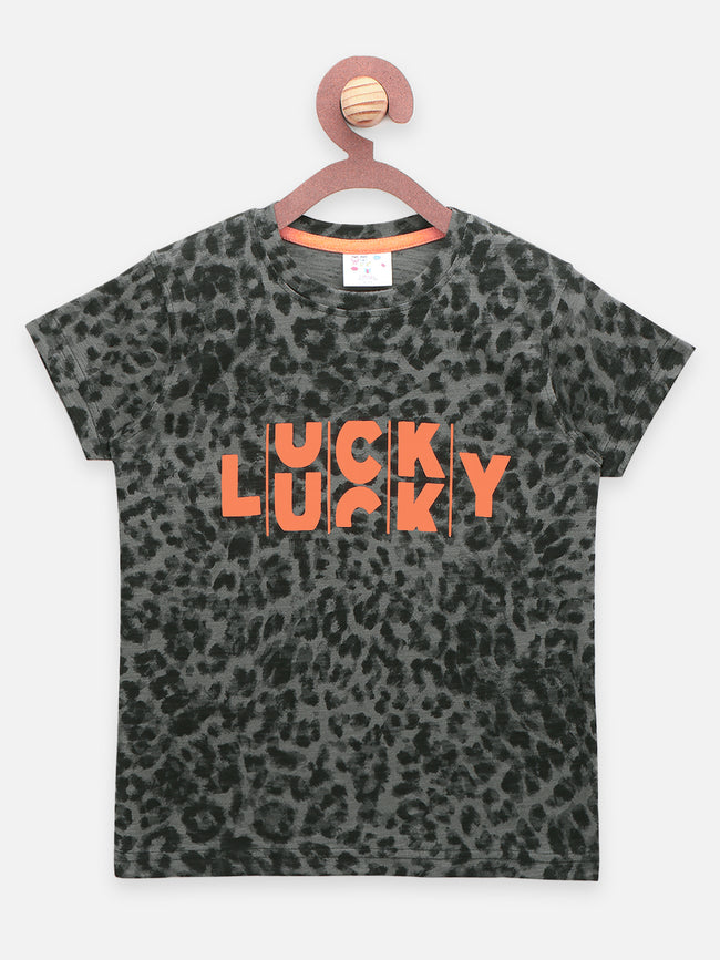 Black Dark Grey Lucky Print T-shirt - Pack of 2