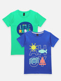 Blue Green Little Rebel Print T-shirt - Pack of 2