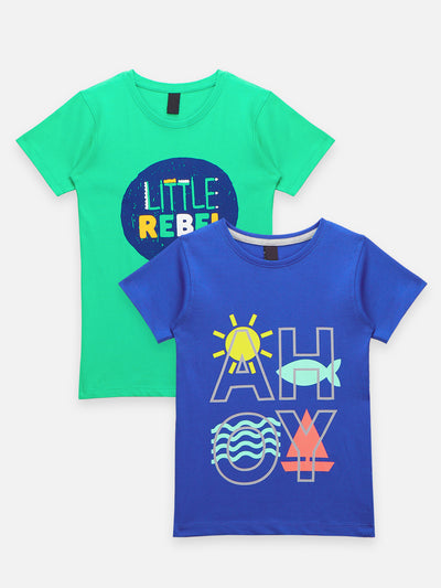 Blue Green Little Rebel Print T-shirt - Pack of 2