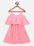 Pink Black Alphabet Print Cape Strapy Flared Dress