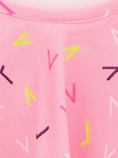 Pink Black Alphabet Print Cape Strapy Flared Dress