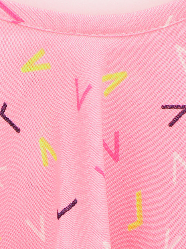Pink Black Alphabet Print Cape Strapy Flared Dress