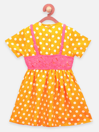 Yellow Pink Polka Lacy Dress