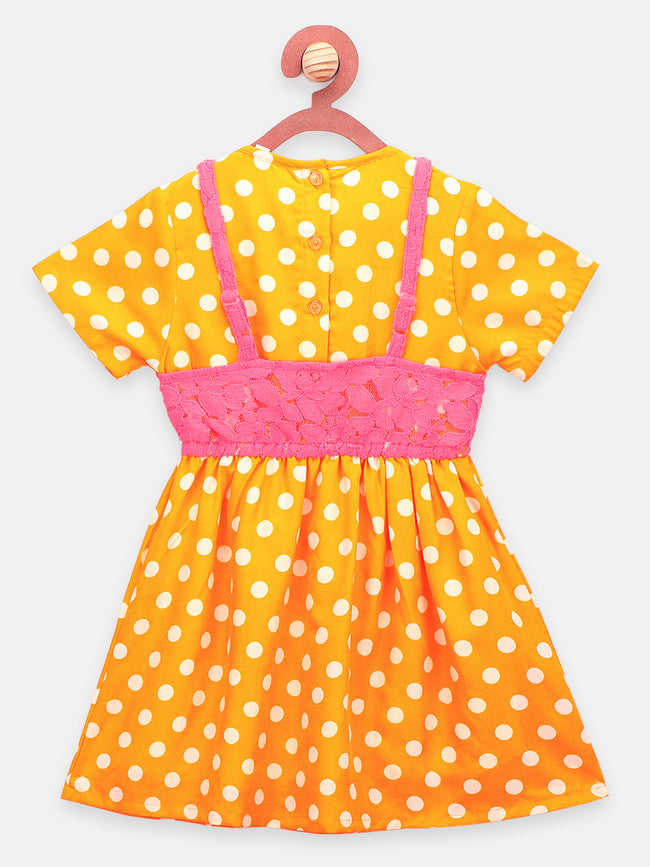 Yellow Pink Polka Lacy Dress
