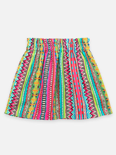 Green Pink Frilly Crop Top with Flared Skir Set