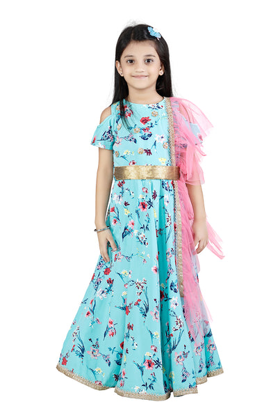 Sea Green Designer Belt Gown