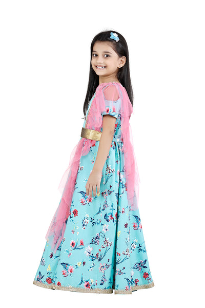 Sea Green Designer Belt Gown