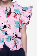 Pink Blue Quirky Print Tulle Dress