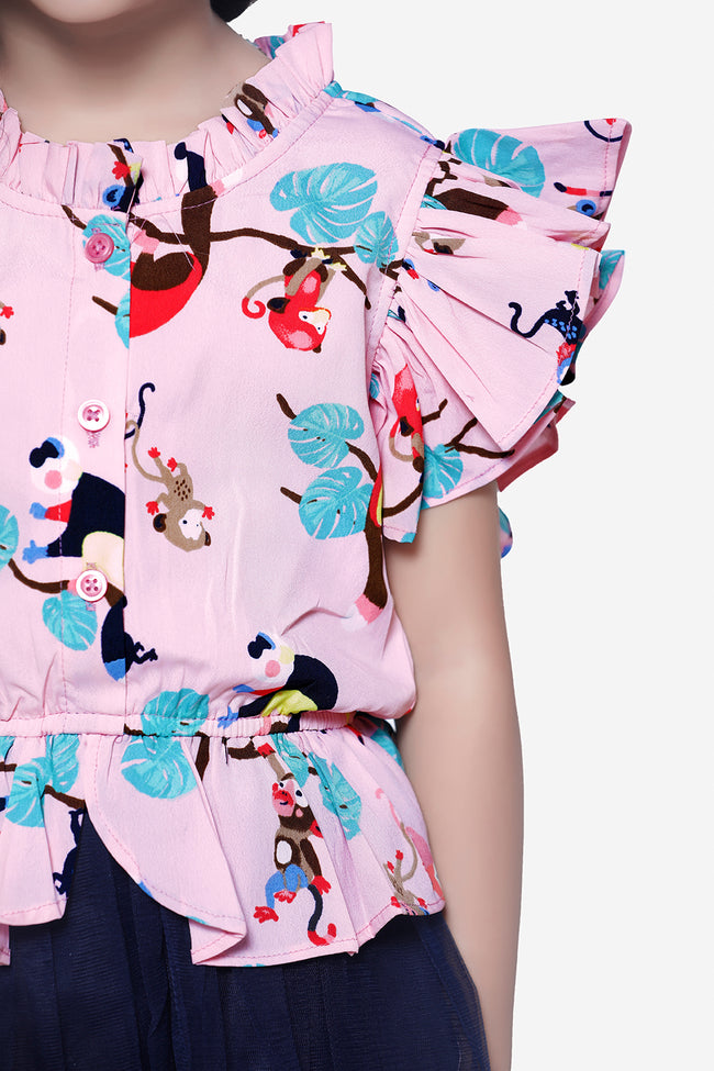 Pink Blue Quirky Print Tulle Dress