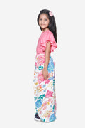 Pink White Stripe Ruffle Top With Floral Tulip Palazzo Pant Set