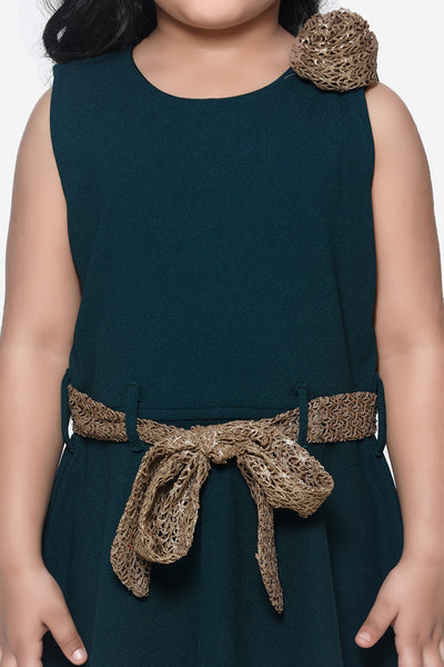 Teal Partywear Dress With Golden Detailing