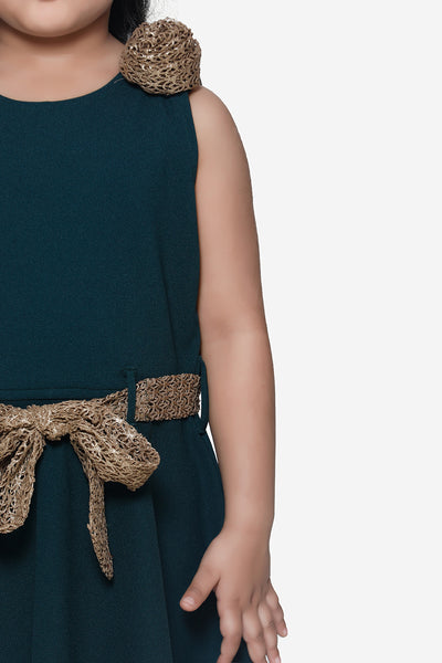 Teal Partywear Dress With Golden Detailing