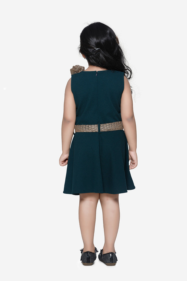 Teal Partywear Dress With Golden Detailing