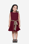 Maroon  Partywear Dress With Golden Detailing