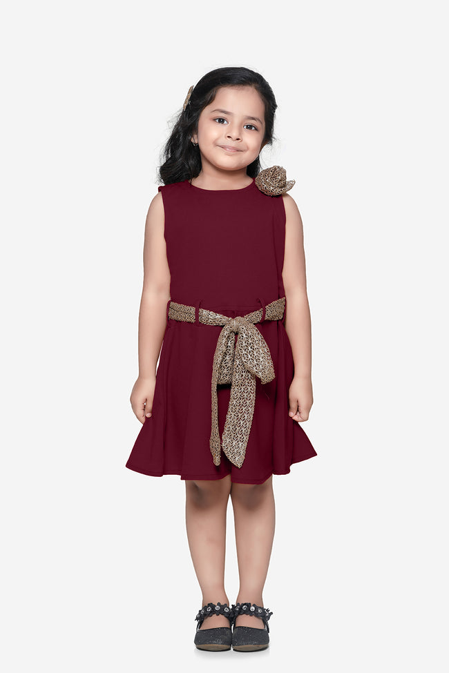 Maroon  Partywear Dress With Golden Detailing