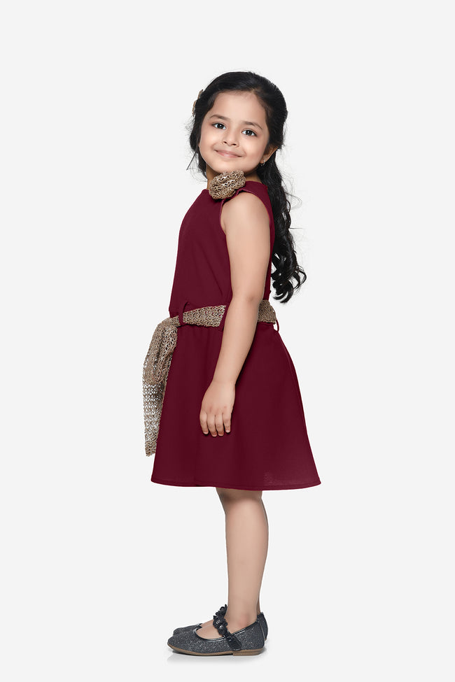 Maroon  Partywear Dress With Golden Detailing