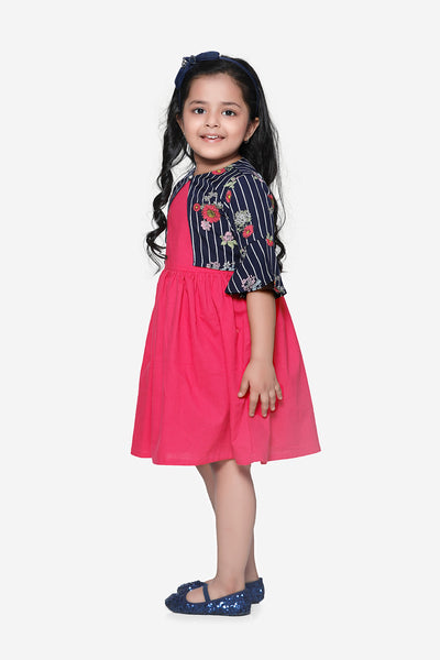 Pink Dress With Navy Stripe Shrug