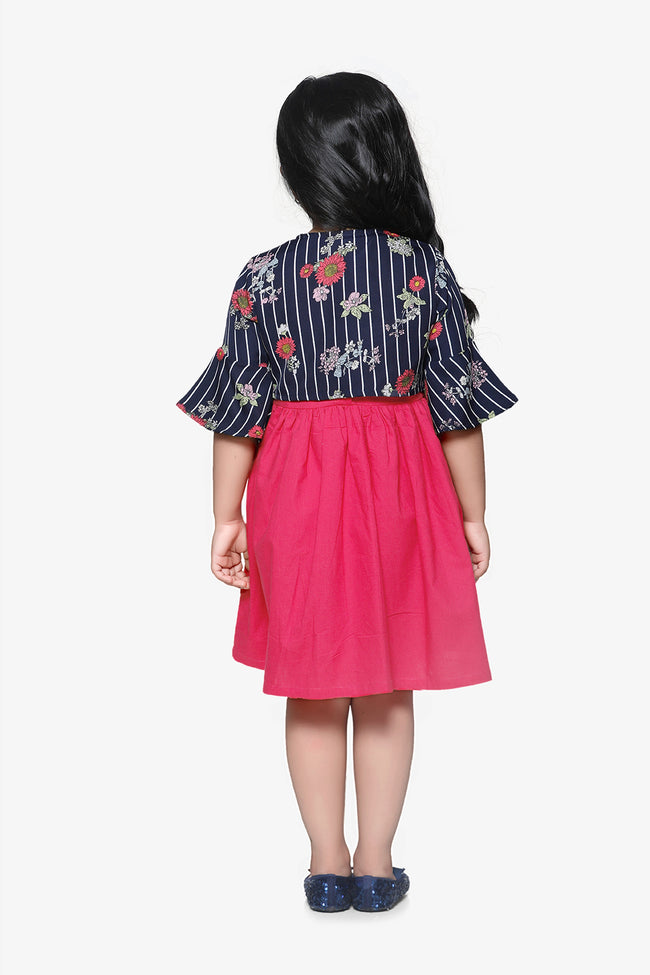 Pink Dress With Navy Stripe Shrug