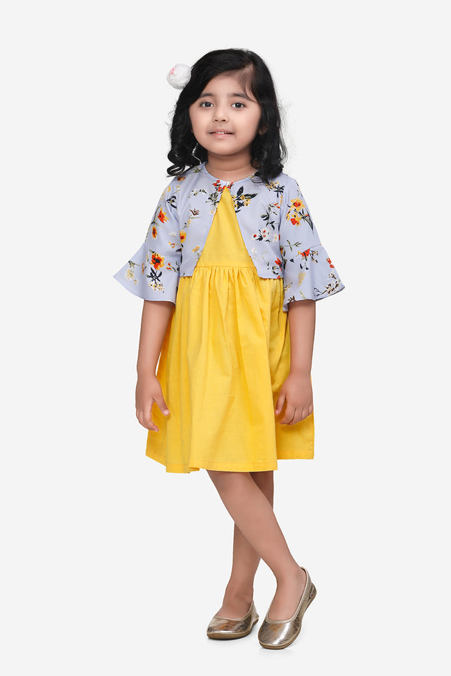 Yellow Dress With Floral Shrug