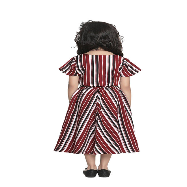 Maroon Striped Knot Crop Top With Striped Skirt Set