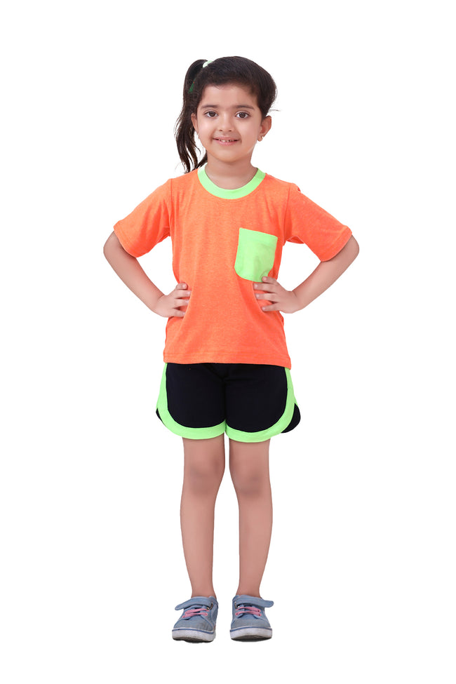 Neon Orange Tshirt With Short Lounge Set