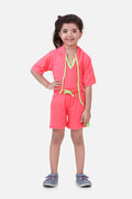 Neon Pink Hoody Tshirt With Short Lounge Set